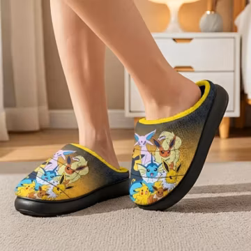 PKM Slippers for Men Teens Cozy Indoor House Shoes with Non-Slip Soft Anime Slippers, Pikachu Gamer Gifts for Men, Dad