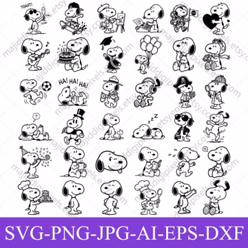 Snoopy SVG Bundle 36 Designs, Cute Cartoon Dog SVG, Funny Comic Dog Clipart, Cricut Cut Files Svg Png Eps Dxf, Instant Download