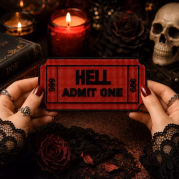 Hell Admit One Ticket Cross Stitch Pattern PDF | Gothic Halloween Cross Stitch | Spooky Ticket Embroidery Chart | Horror Decor DIY