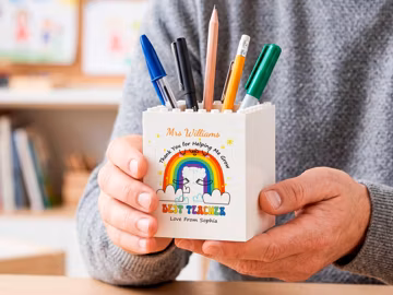 Personalized Teacher Pencil Holder, Custom Name Building Block Pen Cup, Teacher Appreciation Gift, End of Year Classroom Desk Decor