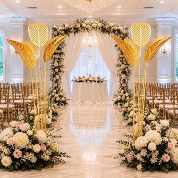 Gold Metal Leaf Wedding Decor Tall Botanical Stand Luxury Event Aisle Decor Reception Entrance Display