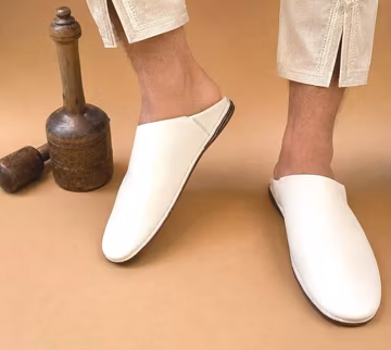 White Moroccan Leather Babouche Slippers for Men | Handmade Traditional Mule House Shoes