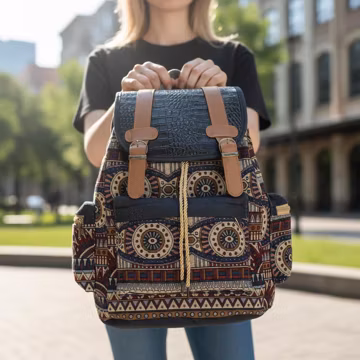Printed Canvas Backpack, Bohemian National Pattern, Teen Travel Rucksack