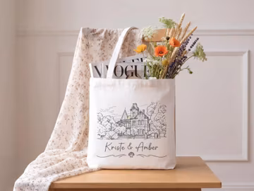 Custom Venue Illustration Tote Bag, Personalized Destination Wedding Welcome Bag, Bridal Party Gift, Beach Bachelorette Favor