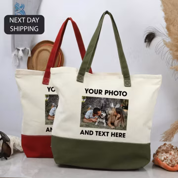 Custom Photo Tote Bag Personalized Picture Tote Gift for Dog Lovers Couple Gift Custom Canvas Bag with Text Bridesmaid Tote Bag