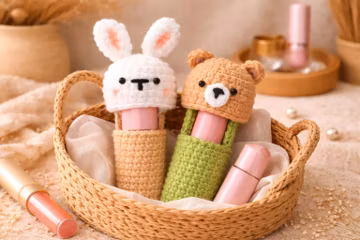 Cute Bunny Bear Lip Balm Holder Crochet Pattern, Amigurumi Lipstick Holder PDF, Kawaii Keychain Pouch DIY, Gift Idea