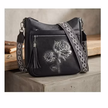 Embossed Floral Crossbody Bag,Vegan Leather Hobo Purse,Vintage Tooled Shoulder Handbag, Lightweight Travel Bag, Chic Retro Purses,Gift Women