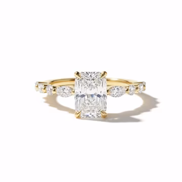 Radiant Cut Moissanite Engagement Ring, Yellow Gold Scalloped Band, Minimalist Bridal Ring, Minimalist Everyday Fine Jewelry, Gift for Her