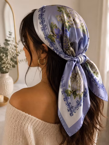 Lavender Floral Silk Scarf 90x90 cm | Vintage Inspired Square Scarf | Women’s Hair Scarf | Neck Scarf | Bag Accessory | Elegant Gift