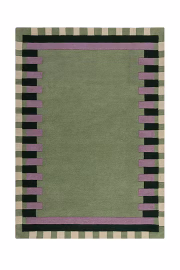 Hand Tufted Wool Area Rug, Modern Green Geometric Rug, Abstract Border Carpet, Sage Green Contemporary Rug, Minimalist Living Room Rug