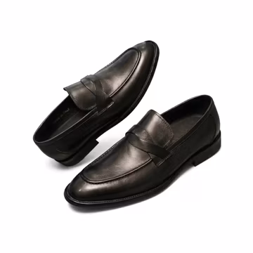 Handmade Men Black Leather Penny Loafers Slip On Dress Shoes Office Wedding Gift For Him