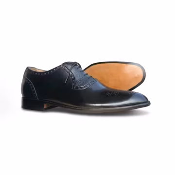 Black Leather Brogue Oxford Men | Handmade Wingtip Dress Shoe | Groom Wedding Formal Office Gift