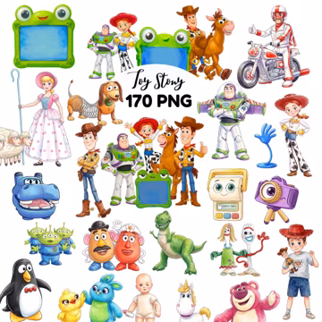Toy Story Inspired PNG Bundle, Toy Adventure Clipart Bundle PNG, Cowboy & Space Characters Watercolor Clipart, Kids Birthday Party Graphics,