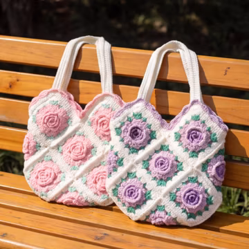 Knitted Rose Flower Shoulder Bag, Handmade Crochet Plush Purse for Women, Cute Floral Tote, Birthday Gift, Soft Crossbody Carryall Must-Have