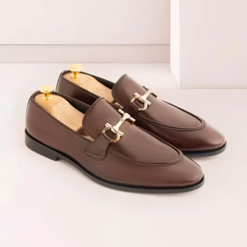 Handmade Brown Leather Horsebit Loafers, Mens Classic Shoes, Strap Slip Ons, Luxury Footwear