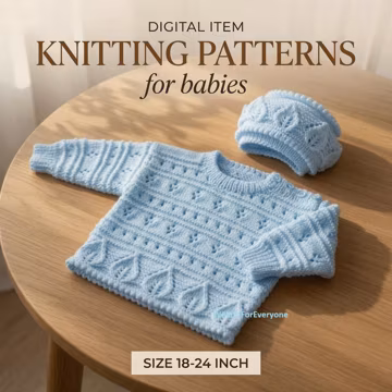 Baby Sweater and Hat Knitting Pattern, Lace Detail, Size 18-24 Inch (PDF Download)