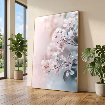 Soft Pastel Cherry Blossoms Canvas Art, Delicate Floral Wall Decor, Spring Branch Design