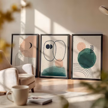 Abstract Boho Wall Art Set, Minimalist Earth Tone Prints, Modern Living Room Decor