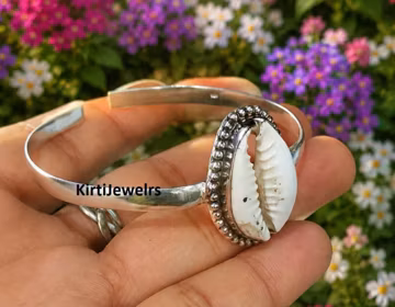 Natural Cowrie Shel Bracelet, 925 Sterling Silver Bangle, Adjustable Bangle, Handmade Jewellery, Attractive Bangle, Birthday Gift, Love Gift