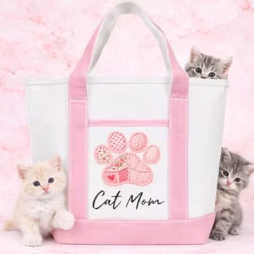 Cat Mom Mini Pink Tote Bag 14x10x5 – Cute Kitty Pink Canvas Tote – Cat Lover Gift – Aesthetic Personalized Pet Mom Bag – Small Everyday Tote