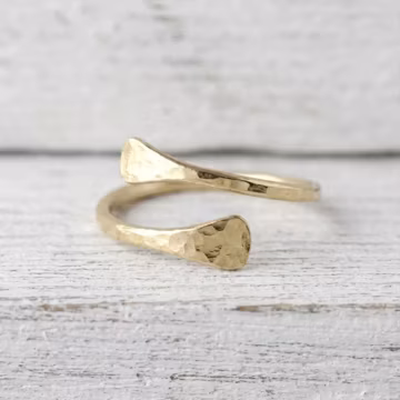 18k Gold Plated Sterling Silver Hammered Wrap Ring, Minimalist Adjustable Band