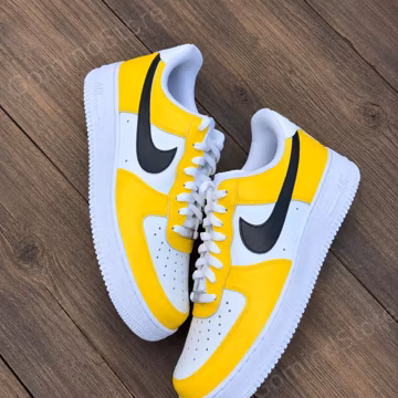 Custom Black and Yellow Air Force 1 Shoes, Hand-Painted AF1 Sneakers