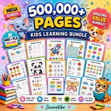 500,000+ Kids Educational Bundle PLR MRR | Printable Worksheets, Coloring Pages, Homeschool Learning Games