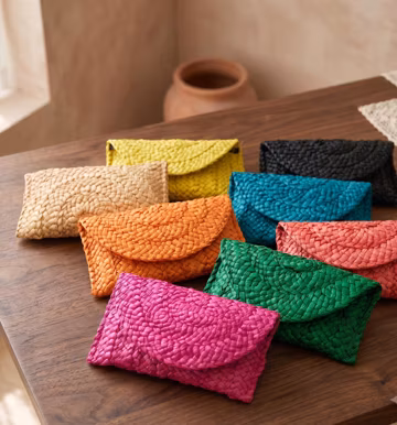 Woven Straw Clutch Purse Raffia Envelope Bag Beach Vacation Handbag