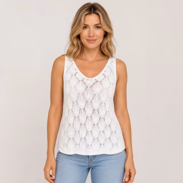 Women’s Crochet Knit Tank Top, Sleeveless Openwork Mesh Vest, Lightweight Summer Layering Top, Casual V Neck Blouse