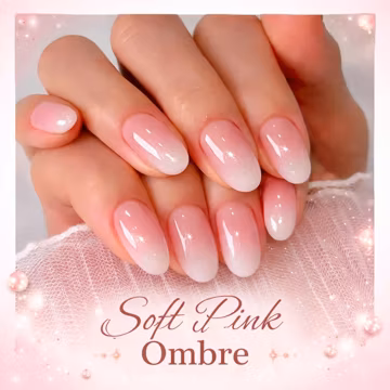 Pink Ombre Press On Nails – Short Oval Glossy False Nails Set (24 pcs)