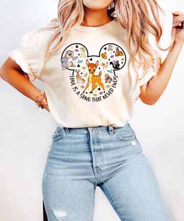 Bambi and Thumper Shirt, Love Is a Song That Never Ends Tee, Disney Animal Friends, Family Vacation Theme Park Outfit, Cute Deer T-Shirt