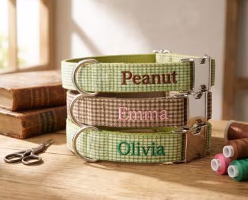 Personalized Pet Collar, Plaid Collar with Birthstone, Custom Cat Collar, Embroidered Name, Dog Mom Gift, Dog Birthday Present