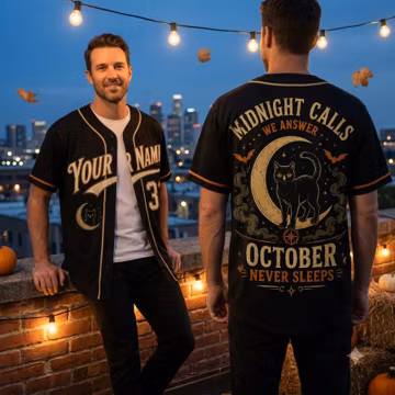 Personalized Halloween Baseball Jersey, Custom Name Number, Spooky Pumpkin Ghost Black Cat Shirt, Halloween Gift