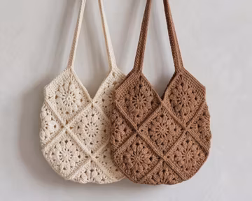 Handmade Crochet Tote Bag, Boho Granny Square Purse, Floral Cotton Shoulder Bag, Cottagecore