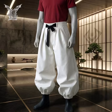 Anime Hakama Pants Men, Genuine Leather Wide Leg Samurai Trousers, Cosplay Costume Pants with Belt, Japanese Streetwear Baggy Pants
