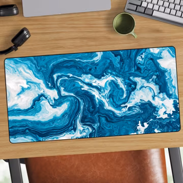 Blue Marble Swirl Desk Mat | Abstract Gaming Mousepad