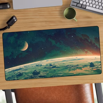 Celestial Planet Horizon Desk Mat | Deep Space Cosmic Mouse Pad