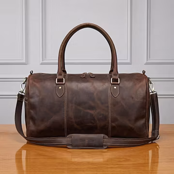 Handmade Travel Leather Duffel Bag, Dark Brown Vintage (Carry-On Size)
