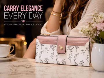 Womens Floral Wallet Organizer Slim Zip Around Wallet Card Holder Large Capacity PU Leather Elegant Ladies Wallet