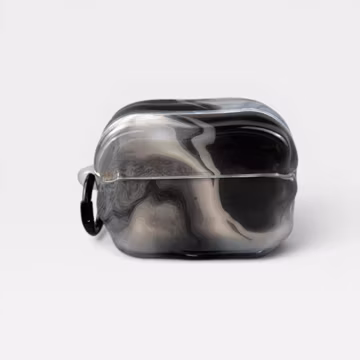 Grunge Black AirPods Case | Dark Abstract Ink Smoke AirPod 3 4 Cover | Black Marble Liquid Swirl | Gothic Air Pods Case with Keyring