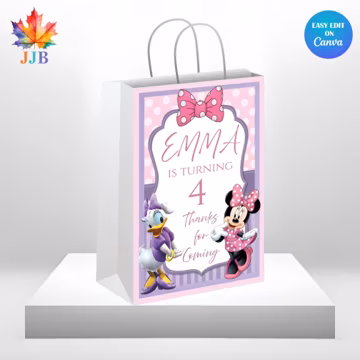 Minnie And Daisy Treat Bag Label Minnie Mouse Paper Bag Label Minnie Gift Bag Label Pink Minnie Party Favors Birthday Treat Bag Label MD01