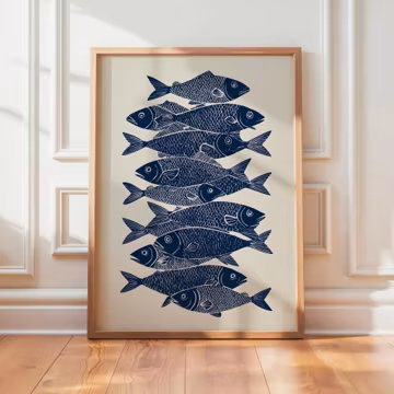 Scandinavian Fish Print, Minimalist Nautical Wall Art, Coastal Nordic Poster