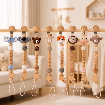 Personalized Baby Gift Pacifier Clip, Crochet Animal Name Soother Holder, Custom Dummy Clip for Newborn, Baby Shower & New Mom Gift