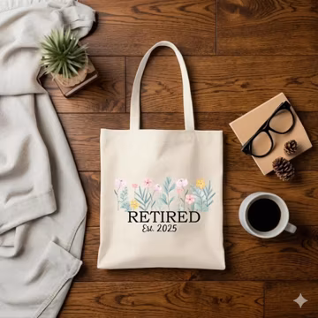 Floral Retired Est 2025 Tote Bag, Personalized Retirement Gift for Her