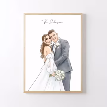 Custom Wedding Portrait Watercolor Painting – Anniversary, Couple, Engagement Gift