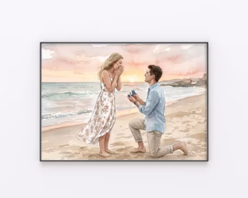 Custom Hand-Drawn Watercolor Couple Portrait, Proposal Engagement Anniversary Gift