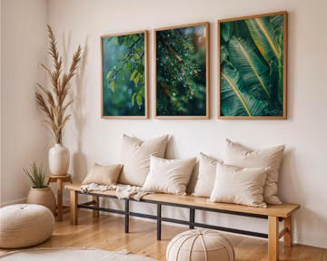 Set of Three | Botanical Wall Art | Green Leaf Prints | Bedroom Decor