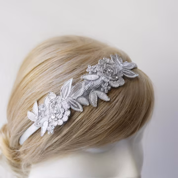 Flower Lace Headband, Silver Hairband, Wedding Headband