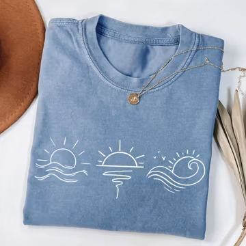 Comfort Colors Sun Ocean Shirt - Linear Graphic Boho Summer T Shirt - Trendy Beach Tee - Cute Minimalist Summer Tee