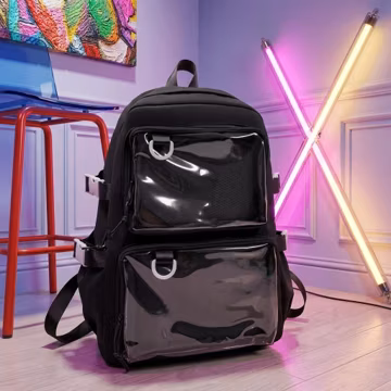 Ita Backpack with Clear Window Display Pocket, Large Rucksack, Kawaii Style Itabag for Pins, Minimal Collectors Schoolbag